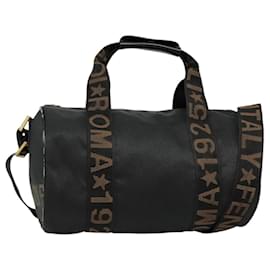Fendi-FENDI Boston Bag Nylon 2way Black Gold Auth bs18016-Black,Golden