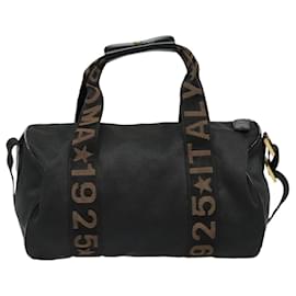 Fendi-FENDI Boston Bag Nylon 2way Black Gold Auth bs18016-Black,Golden