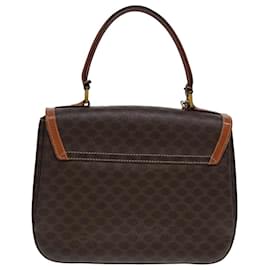 Céline-CELINE Macadam Canvas Hand Bag PVC Leather 2way Brown Gold Auth 91303-Brown,Golden