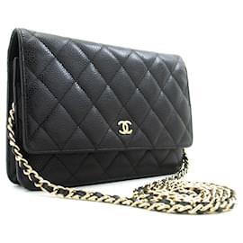 Chanel-CHANEL Grained Calfskin Wallet On Chain WOC Black Shoulder Bag-Black