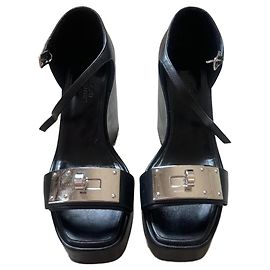 Hermès Leather Sandals Black Black