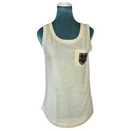 Chanel-Rare Chanel Ecru Wool Knit CC Crest Detail Blouse Top FR 36-Cream
