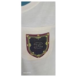 Chanel-Rare Chanel Ecru Wool Knit CC Crest Detail Blouse Top FR 36-Cream