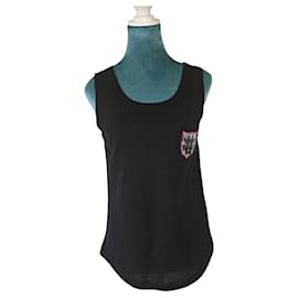 Chanel-Rare Chanel Black Wool Knit CC Crest Detail Blouse Top FR 36-Black