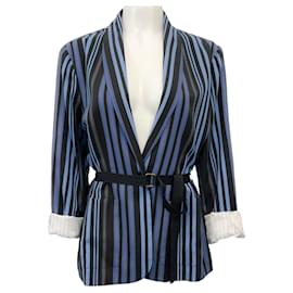 Autre Marque-Raquel Allegra Sea Blue Striped Jai Jacket-Blue