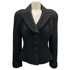 Herve Leger Black Puff Sleeve Alpaca Jacket Black