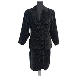 Terno de veludo preto com bolinhas de Gianni Versace Preto