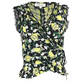 Diane Von Furstenberg Peona Lemon-Print Wrap Blouse Top in Multicolor Silk Multiple colors Other