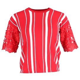 Rotes Viskose T-Shirt mit gestreiftem Spitzenbesatz von Maje Andere
