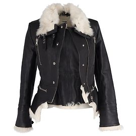 Bikerjacke aus schwarzem Leder mit Fellbesatz von Alexander McQueen Schwarz