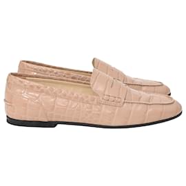 Tod's-Tod's Croc-Effect Loafers in Beige Leather-Beige