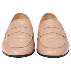 Tod's-Tod's Croc-Effect Loafers in Beige Leather-Beige