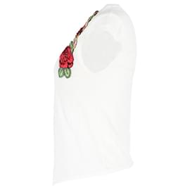 Dolce & Gabbana- Dolce & Gabbana Floral-Embellished Front Tie T-Shirt in White Cotton-White