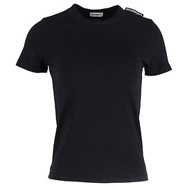 T-shirt girocollo semplice in cotone nero con logo Balenciaga Nero