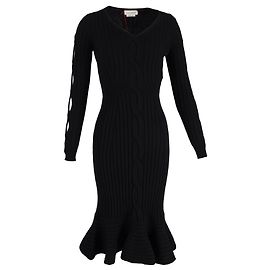 Abito midi in lana nera con dettagli a taglio Alexander Mcqueen Nero