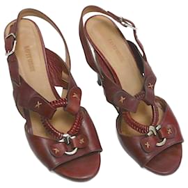 Autre Marque-Fawn leather sandals with heels and a small platform size 38 Lotusse-Brown