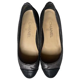 Chanel Bicolor Leather Ballet Flats Black Metallic Black Metallic