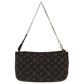 Louis Vuitton-LOUIS VUITTON Monogram Mini Lin Bucket PM Pouch Brown Ebene M95226 LV Auth 92443-Brown,Damier ebene