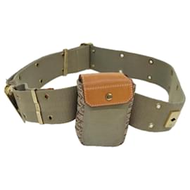 Christian Dior-Christian Dior Trotter Canvas Waist Pouch Canvas Khaki Brown gold Auth 91783-Brown,Golden,Khaki