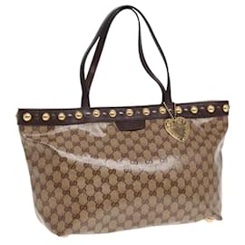 Gucci-GUCCI GG Crystal Tote Bag Coated Canvas Beige Brown Gold 207291 Auth 92142-Brown,Beige,Golden
