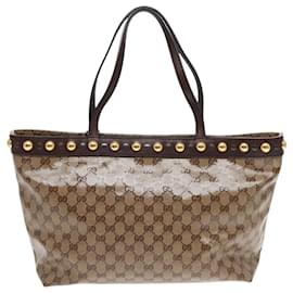 Gucci-GUCCI GG Crystal Tote Bag Coated Canvas Beige Brown Gold 207291 Auth 92142-Brown,Beige,Golden