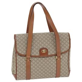 Céline-CELINE Macadam Canvas Hand Bag Beige Gold Auth 91300-Beige,Golden