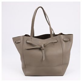 Céline Celine Pequena Bolsa Cabas Phantom em Couro Taupe Outro