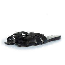 Saint Laurent Schwarze Leder-Tribute-Mules Schwarz