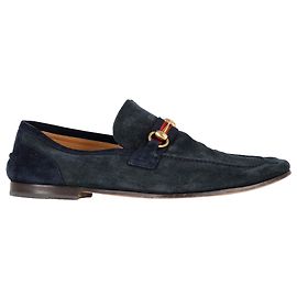 Mocassini Gucci Web Horsebit in suede blu navy Blu Blu navy