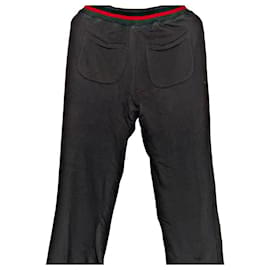 Gucci-Gucci Tom Ford Era Grey Web Stripe Waist Cotton Wide Leg Sweatpants-Grey