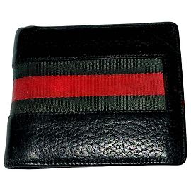 Gucci Black Calf Leather Web Wallet Black