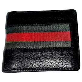 Gucci-Gucci Black Calf Leather Web Wallet-Black