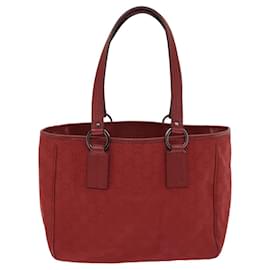 Gucci-GUCCI GG Canvas Tote Bag Silver Red 113019 Auth 91192-Silvery,Red