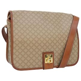 Céline-CELINE Macadam Canvas Shoulder Bag Beige Brown Gold Auth kk341-Brown,Beige,Golden