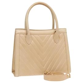 Chanel-CHANEL V Stitch Hand Bag Lamb Skin 2way Beige CC Auth bs18217-Beige