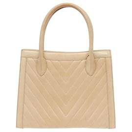 Chanel-CHANEL V Stitch Hand Bag Lamb Skin 2way Beige CC Auth bs18217-Beige