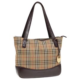 BURBERRY Nova Check Tote Bag Canvas Beige Auth 91273 Beige