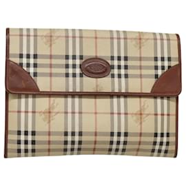 Autre Marque-Burberrys Nova Check Clutch Bag PVC Leather Beige Brown Auth 92593-Brown,Beige