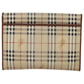 Autre Marque-Burberrys Nova Check Clutch Bag PVC Leather Beige Brown Auth 92593-Brown,Beige