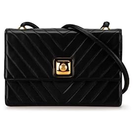 Chanel-Chanel Vintage 90’s CC Medium Black Chevron Lambskin Crossbody Classic Flap Bag 24K Plated GHW-Black,Dark red,Gold hardware