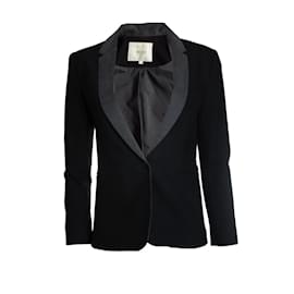 Maje, schwarzer Blazer mit grauem Revers Schwarz Grau