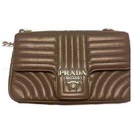 Prada Diagram e letras prateado Areia Castanho claro