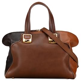 Fendi-Fendi Brown Small Leather Colorblock Chameleon Satchel-Brown