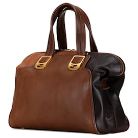 Fendi-Fendi Brown Small Leather Colorblock Chameleon Satchel-Brown