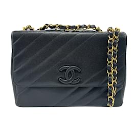 Chanel-Chanel Black Caviar Leather Shoulder Bag-Black