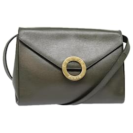 Céline-CELINE Circle Shoulder Bag Leather Khaki Gold Auth 91293-Golden,Khaki