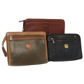 MCM Burberry Celine Vicetos Logogramm Tasche Leder 3Set Schwarz Braun Auth 88863 Braun Schwarz Khaki