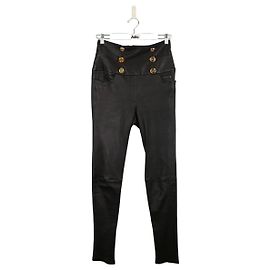 Balmain Lederleggings Schwarz