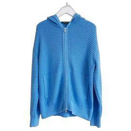 Loro Piana hellblaue gerippte Seiden- und Baumwolljacke Blau