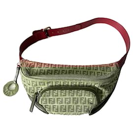 Fendi-Fendi Zucchino Vitello Pocket Waist Bag Beige Azzurro Red-Red